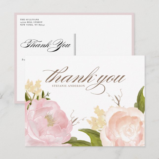 Blush Pink Garden Roses Graduation Thank You Postcard (Front/Back)