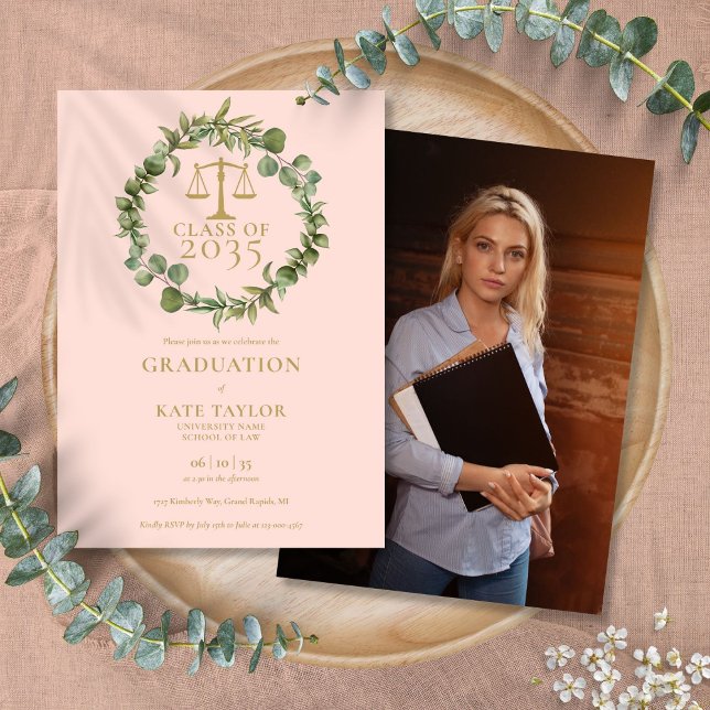 Blush Pink Garland Law School Graduation Photo Invitation (Blush Pink Garland Law School Graduation Photo Invitation)