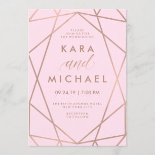 Blush Pink Geometric   Faux Rose Gold Wedding Invitation
