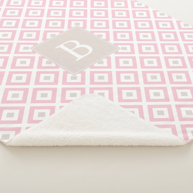 Blush Pink Geometric Pattern Monogrammed Sherpa Blanket (3/4)