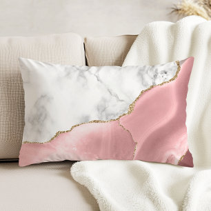 Blush Pink Gilded Agate White Grey Marble Accent Pillow