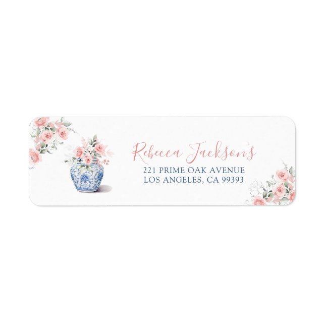 Blush Pink Ginger Jar Chinoiserie Adresse de douch (Devant)