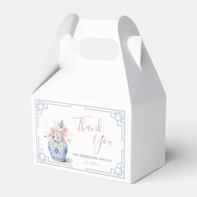 Blush Pink Ginger Jar Chinoiserie Baby Shower Favor Box (Front Side)