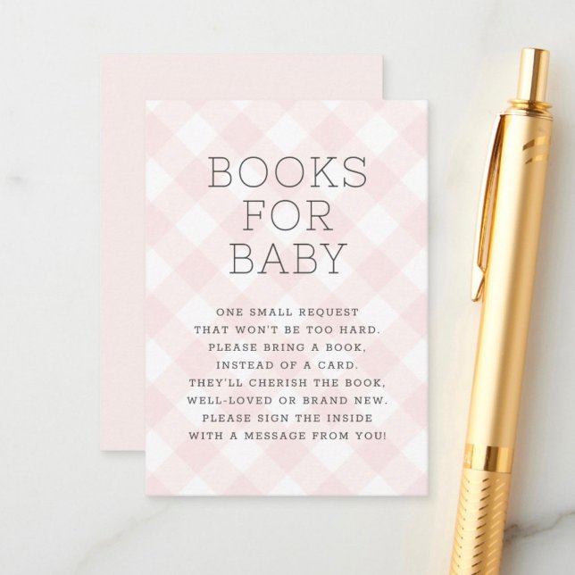 Blush Pink Gingham Books For Baby Shower  Enclosure Card (Creator Uploaded)