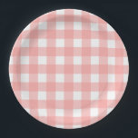 Blush Pink Gingham Check Pattern Paper Plate<br><div class="desc">A pretty, blush pink gingham check pattern on custom party paper plates. This classic design is always in style and has a fun, country style. You can adjust the pattern size to make the checks smaller or larger, change the direction of the pattern and add any text to personalize. Cute...</div>