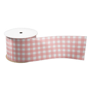 Blush Pink Gingham Check Pattern Satin Ribbon