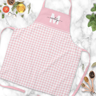 Blush Pink Gingham Custom Name Apron
