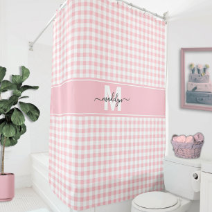 Blush Pink Gingham Plaid Monogram