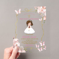 Blush Pink Girl Holding Bible First Holy Communion