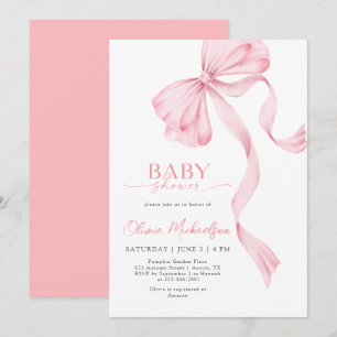 Blush Pink Girl Ribbon Bow Coquette Baby Shower Invitation