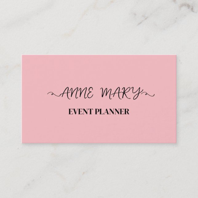 Blush Pink Girly Calligraphy Event Planner Simple Business Card (Front)