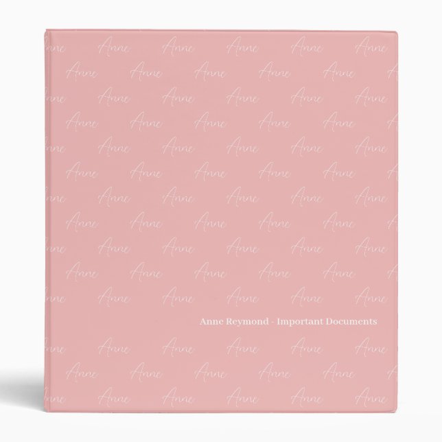 Blush Pink Girly Calligraphy Important Docs Binder (Front)