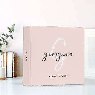 Blush Pink Girly Chic Script Monogram Recipe Binder