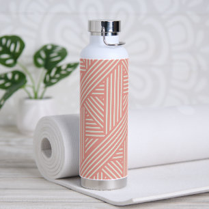 Blush Pink Girly Elegant Modern Geometric Stiped  Water Bottle