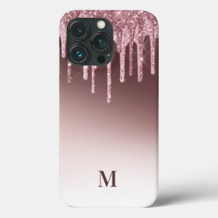 Blush Pink Girly Glitter Sparkle Monogram iPhone 13 Pro Case