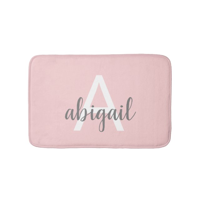 Blush Pink Girly Grey Bath Mat (Front)