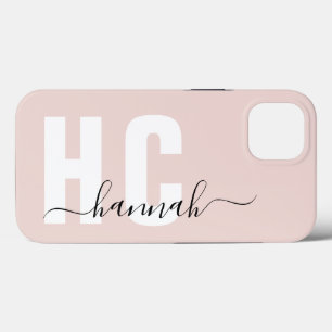 Blush Pink Girly Script Monogram Name iPhone 13 Case