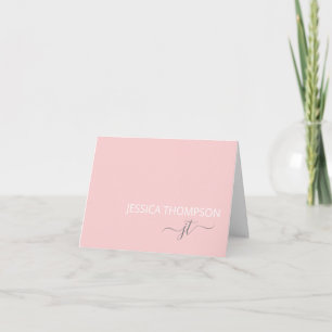 Blush Pink Girly Simple Script Monogram Name Note Card
