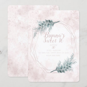 Blush Pink Glam Geometric Botanical Sweet 16 Party Invitation