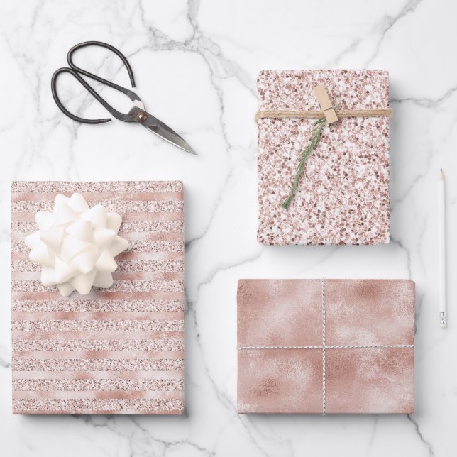 Blush Pink Glam Glitter Stripes       Wrapping Paper Sheet (Front)