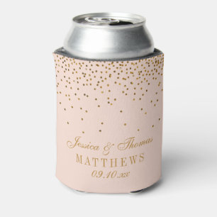 Blush Pink & Glam Gold Confetti Wedding Can Cooler