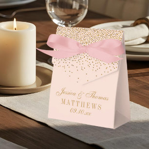 Blush Pink & Glam Gold Confetti Wedding Favor Box