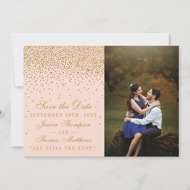 Blush Pink & Glam Gold Confetti Wedding Photo Save The Date (Front)