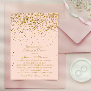 Blush Pink & Glam Gold Confetti Wedding Rehearsal Invitation