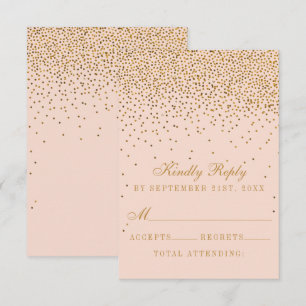 Blush Pink & Glam Gold Confetti Wedding RSVP Card
