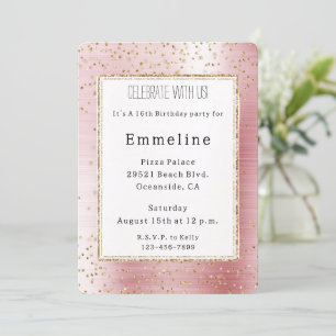 Blush Pink Glam Gold Sparkle Confetti Birthday Invitation