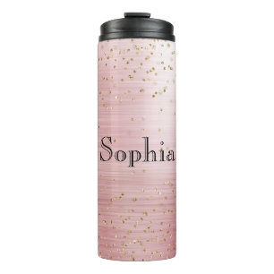 Blush Pink Glam Gold Sparkle Confetti Personalized Thermal Tumbler