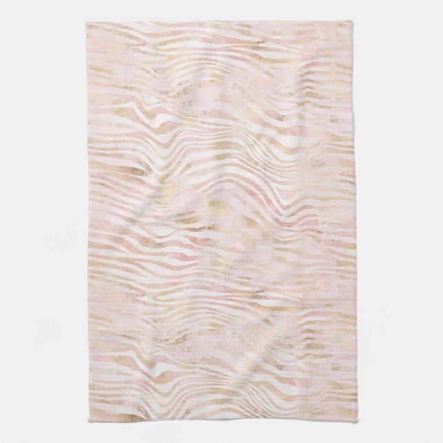 Blush Pink Glam Gold Zebra Print Kitchen Towel (Vertical)