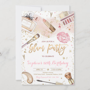 Blush Pink Glam Spa Makeup Birthday Invitation