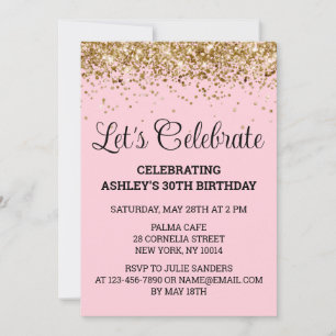 Blush Pink Glitter 30th Birthday Let's Celebrate Invitation