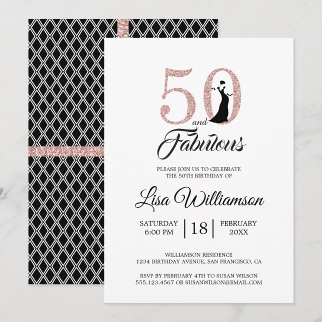 Blush Pink Glitter 50 Fabulous 50th Birthday Party Invitation (Front/Back)