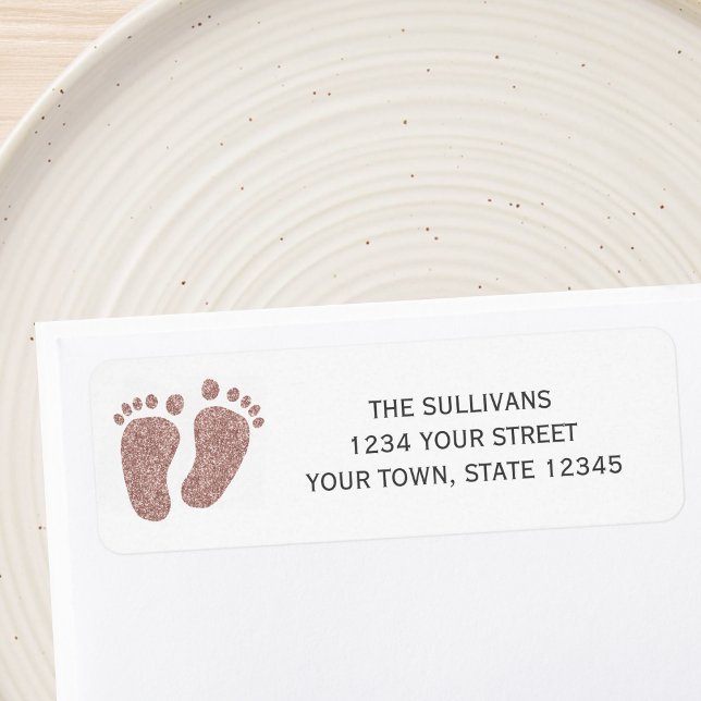 Blush Pink Glitter Baby Feet Return Address (Creator Uploaded)