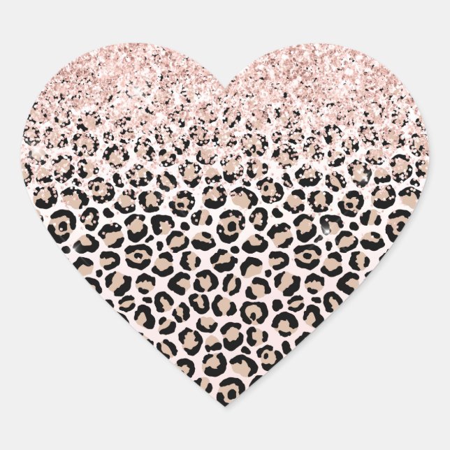 Blush Pink Glitter Black Cream Leopard Print      Heart Sticker (Front)