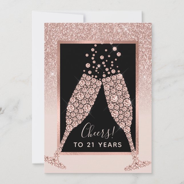 Blush Pink Glitter Champagne 21st Birthday Card  (Front)