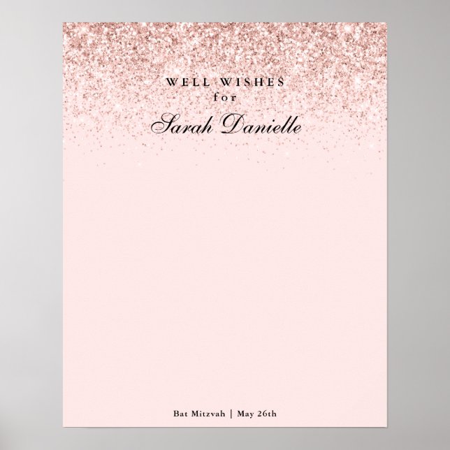Blush Pink Glitter Confetti Party Sign In Board (Front)