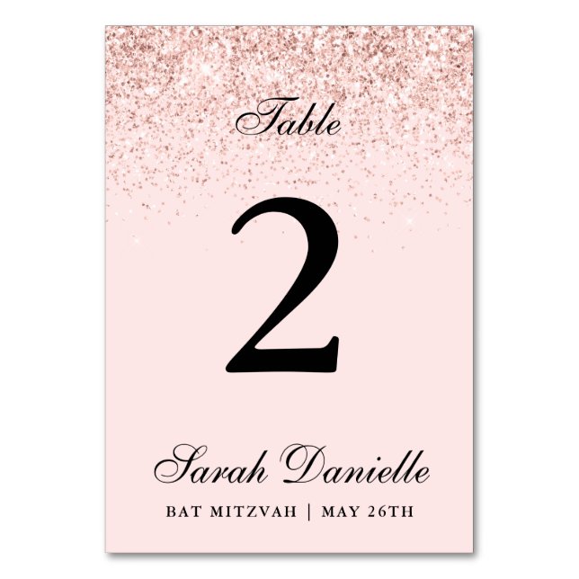 Blush Pink Glitter Confetti Personalized Table Num Table Number (Front)