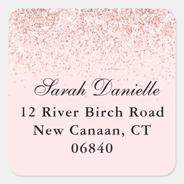Blush Pink Glitter Confetti Return Address Square  Sticker (Front)