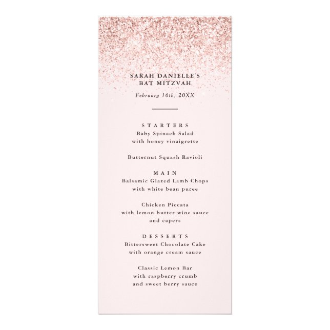 Blush Pink Glitter Confetti Tall Menu Card (Front)