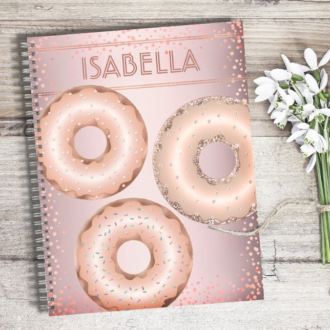 Blush pink glitter doughnuts modern trendy name notebook (Creator Uploaded)
