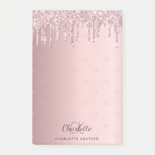 Blush pink glitter drip monogram initials post-it notes