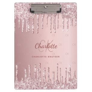 Blush pink glitter drip monogram script clipboard