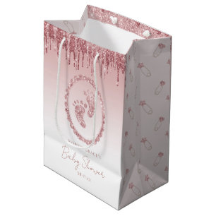 Blush Pink Glitter Drips Baby Shower Feet Medium Gift Bag
