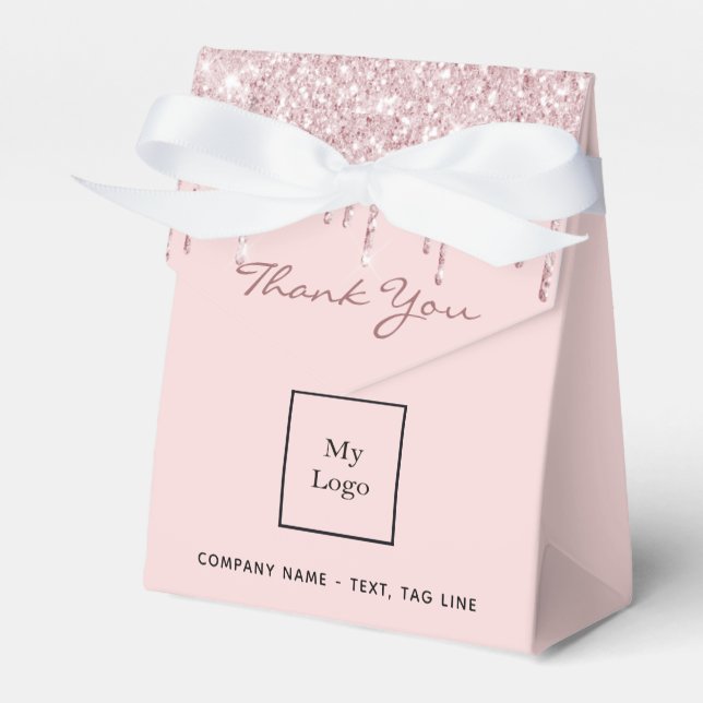 Blush pink glitter drips business logo favor box (Front Side)