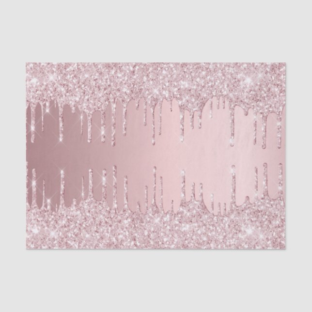 Blush pink glitter drips  girly luxury tissue paper (Front)