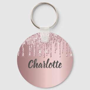 Blush pink glitter drips monogram luxury keychain