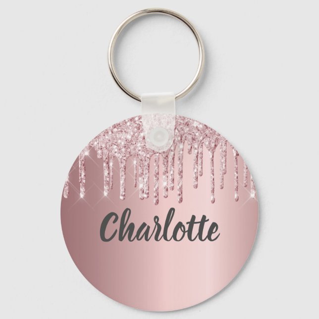 Blush pink glitter drips monogram luxury  keychain (Front)